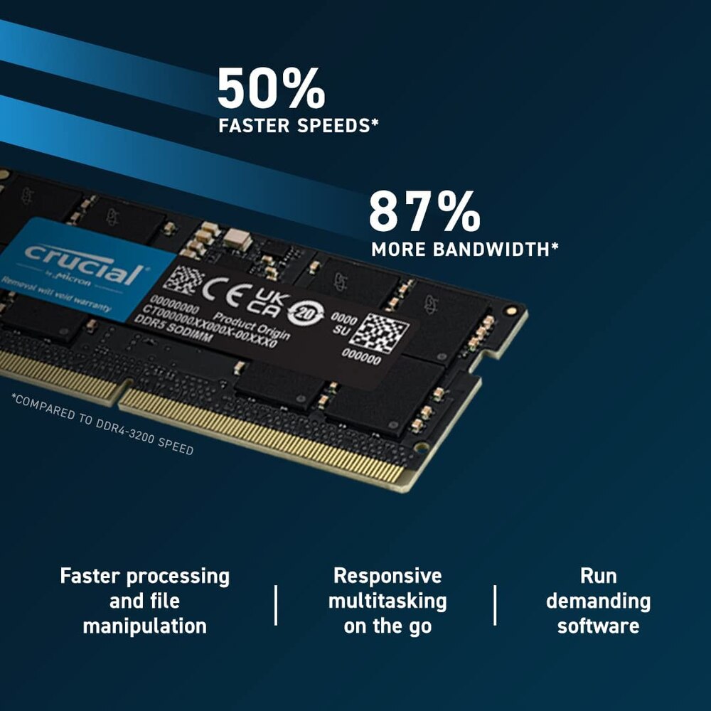 Memorie laptop Crucial, 8GB, SODIMM DDR5, 4800MHz, CL40, 1.1V