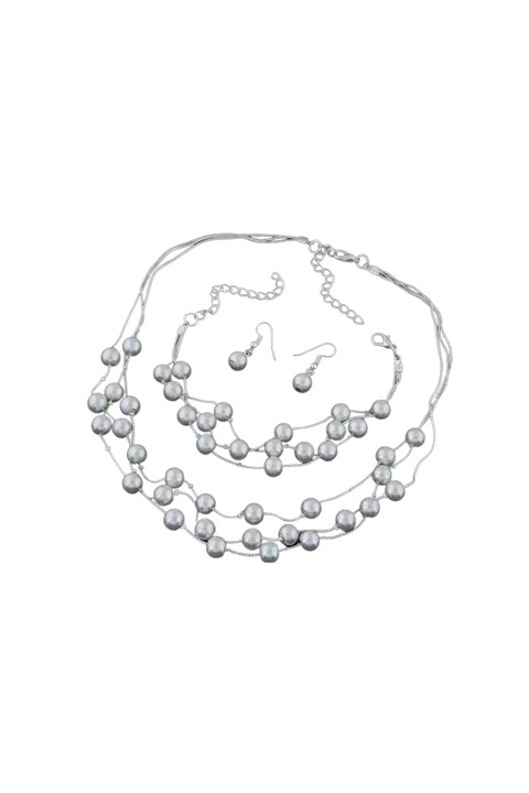 Set de bijuterii cu perle multistrat pentru femei, EVNC, Multilayer Pearl, colier, bratara si cercei, marime ajustabila