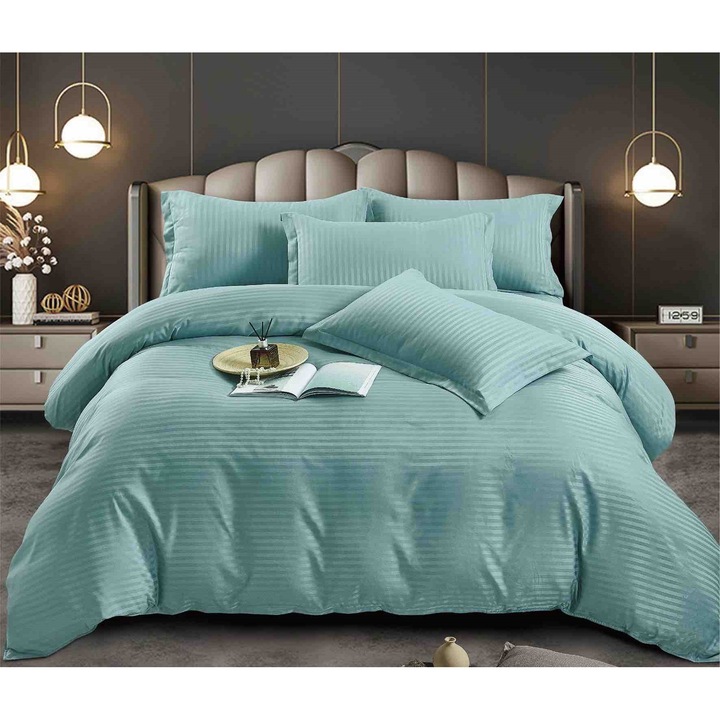 Двойно спално бельо, Jojo Home, Дамаск, 6 части, 2 лица, 230x250см, Duck Egg Green