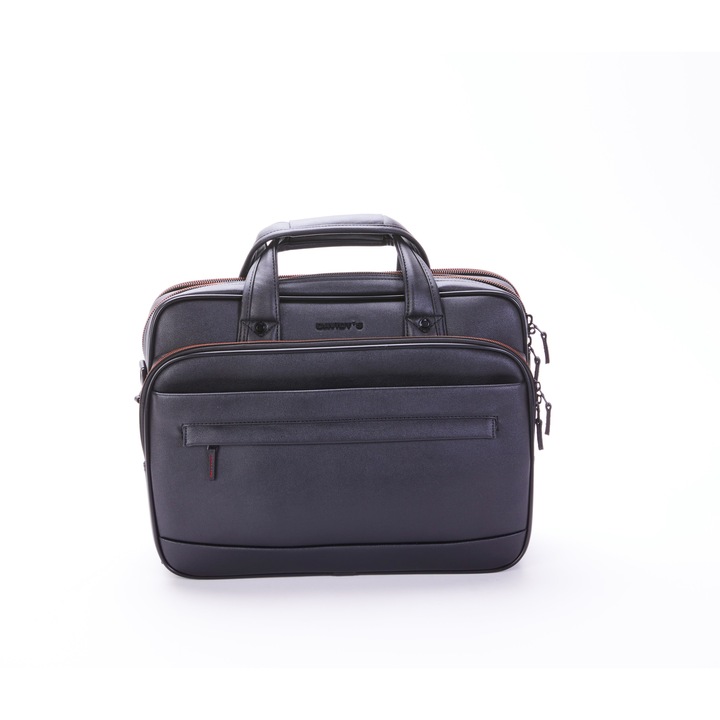 Servieta Laptop Davidts Oran 17", Piele Ecologica, Negru