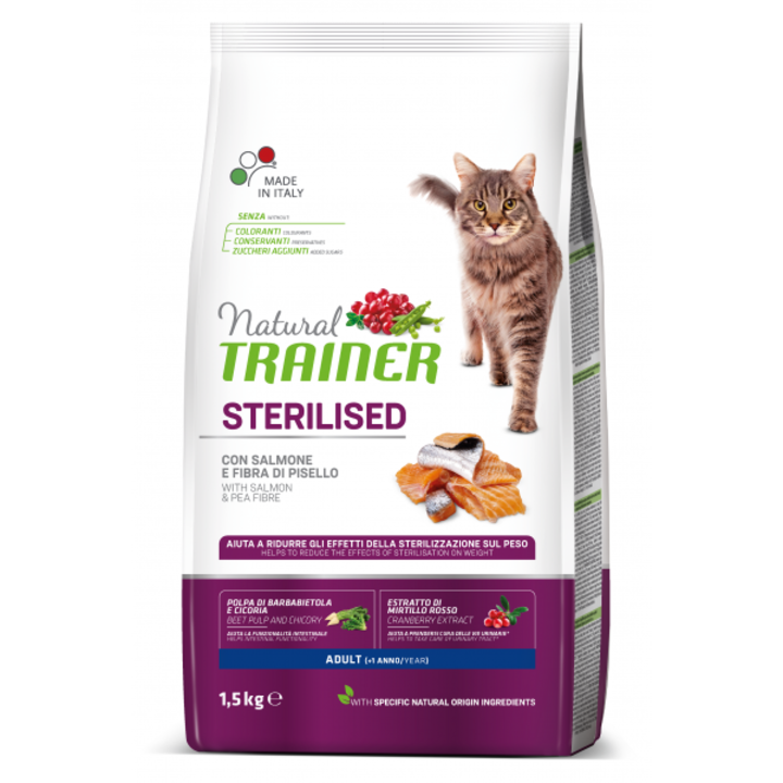 Суха храна за кастрирани котки Natural Trainer, Сьомга, 10 кг