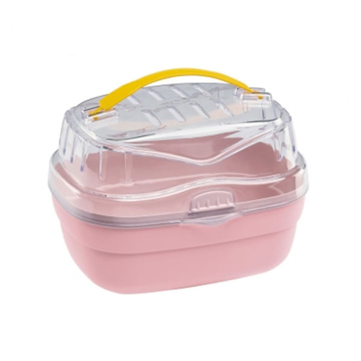 Транспортна клетка, Ferplast, пластмаса, 20x16x13,5 см, розово/жълто