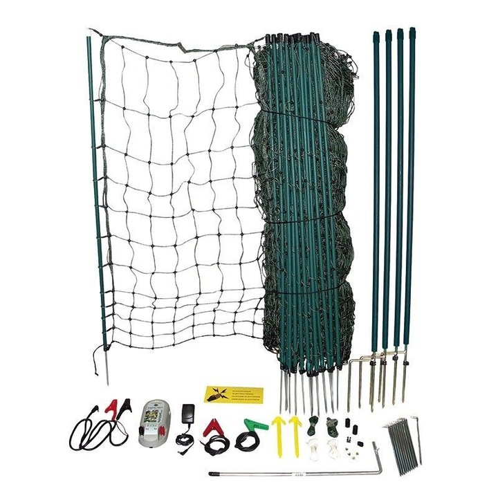 Set gard electric pentru animale mici, Copele, 12/230V, Lungime 50m, Inaltime 50cm, Verde