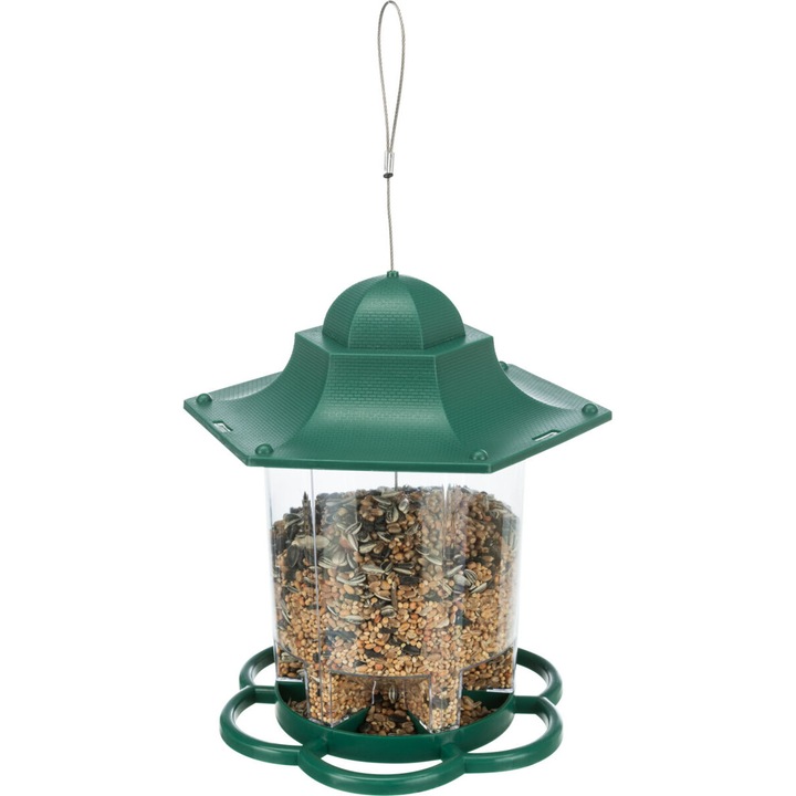 Hranitoare in forma de felinar pentru pasari, TRIXIE, Plastic, Verde/Transparent, 1400ml