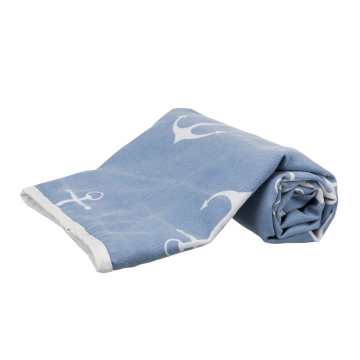 Patura, Trixie, Catifea/Bumbac, 150x100cm, Albastru/Alb