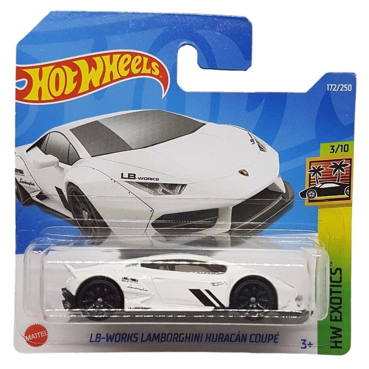 Метална количка Hot Wheels, LB-Works Lamborghini Huracan Coupe, бяла, 1:64