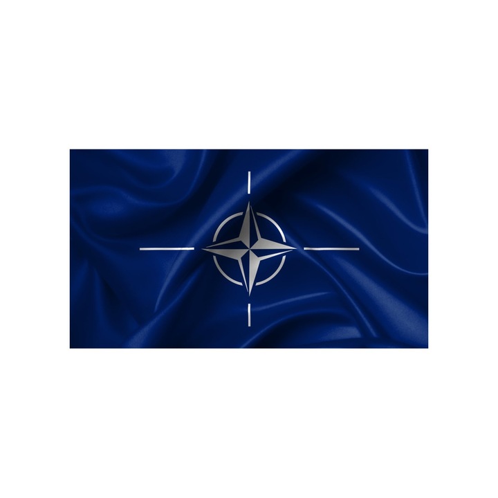 Знаме на НАТО, Екстериор / Интериор, Полиестер, 210 cm x 140 cm 160 g / m2, емблема, апликирана от двете страни