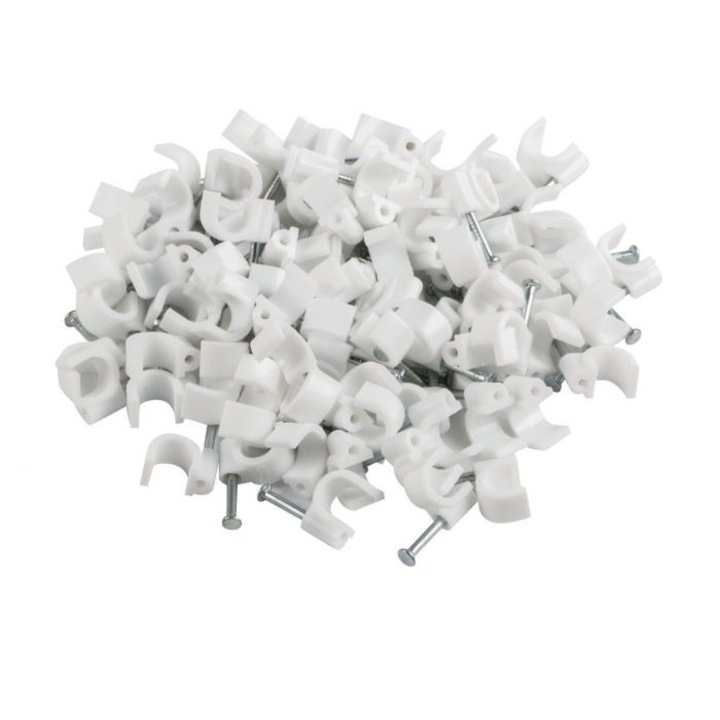 Set 100 bucati cleme cablu 7mm, cui de otel 14mm, cutie depozitare