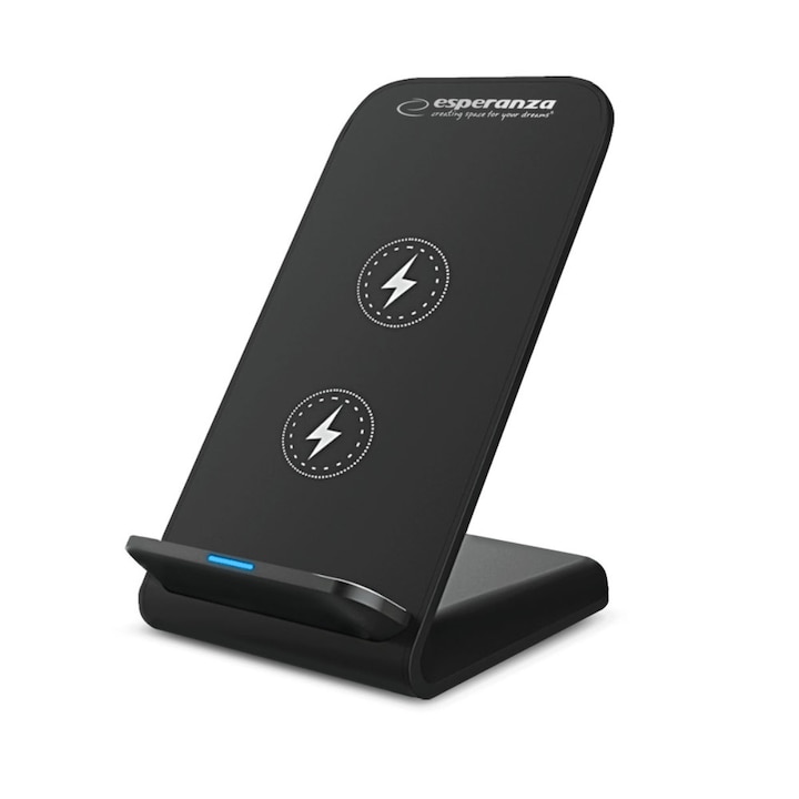 Стойка за смартфон с безжично зареждане, Esperanza 95871, 15W, USB-C, LED индикатор, черна