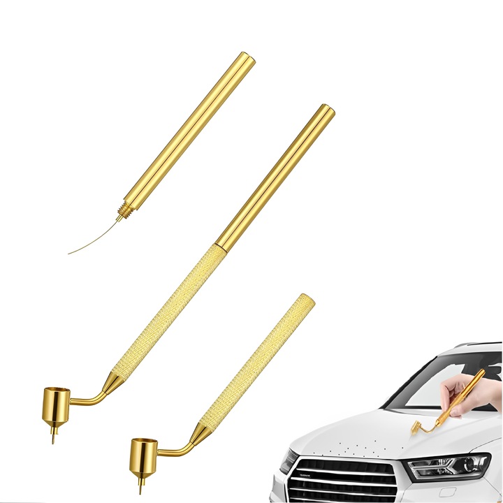Stilou Reparator pentru Caroserie Lac Vopsea Auto, cu Recipient vopsea, Corector de Zgarieturi si Ciobituri de pe Masina, Dispozitiv profesional Detailing, Punctator, 0,7mm, Auriu, INTEXXA®
