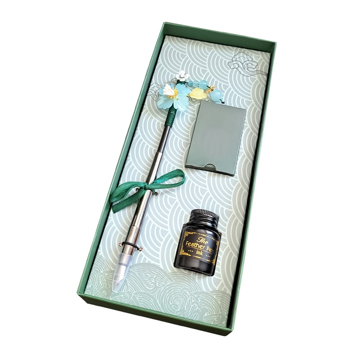 Set stilou cu penita, calimara, 5 rezerve, Naimeed D5225, model5