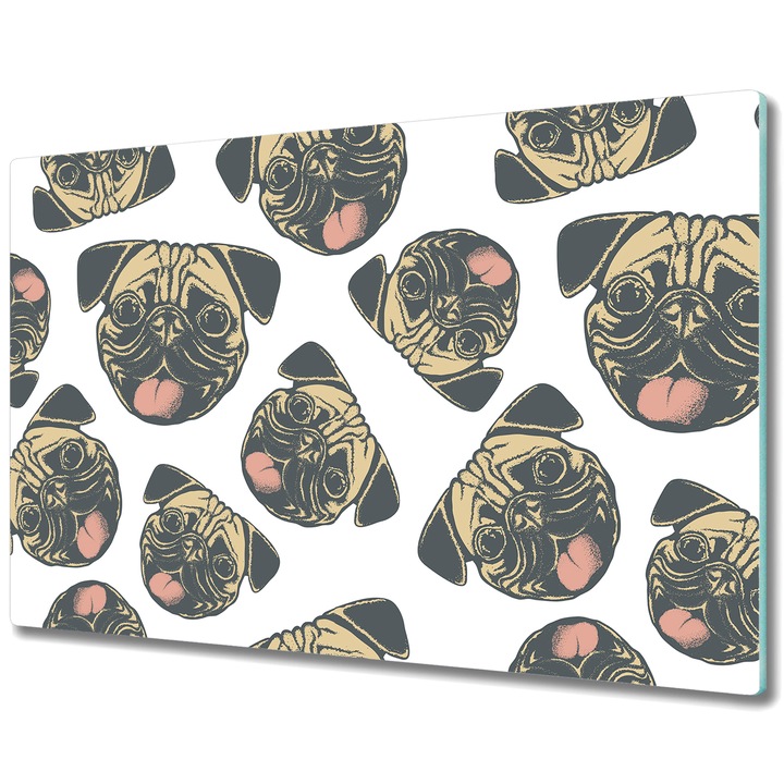 Tocator paine. Sticla. Dreptunghi. Pugs Caini Chestii Amuzante. Multicolor. 80x52 cm. 010010520060000029431