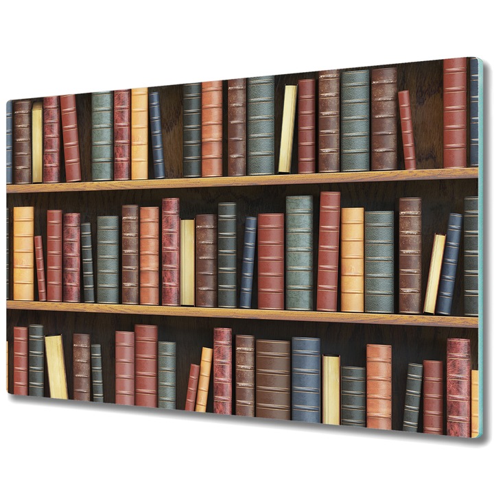 Vágódeszka, Tulup, Üveg, Négyszögletes, Régi Könyvek Polca, Többszínű, 80x52 cm, 010010520060000051141