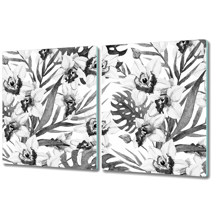 Tocator paine. Sticla. Dreptunghi. Monstera Si Orhidee Gri. Gri. 2x40x52 cm. 010010520020000030335