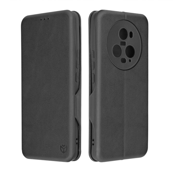 Флип калъф от PU кожа за Honor Magic5 Pro, безопасен портфейл, магнитно затваряне, тип книга, държач за карти, уникален дизайн, пълна защита, черен