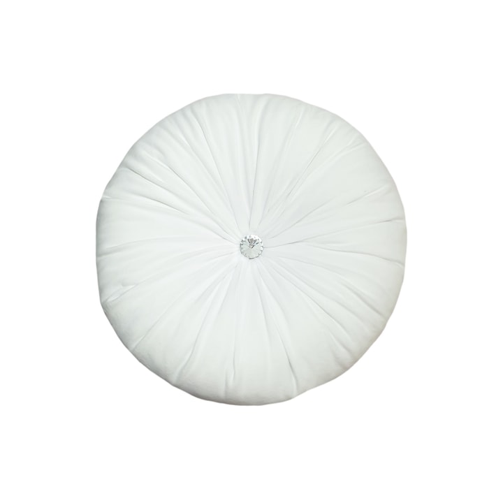 Perna decorativa, rotunda, catifea premium, still chesterfield, alb, 33 cm