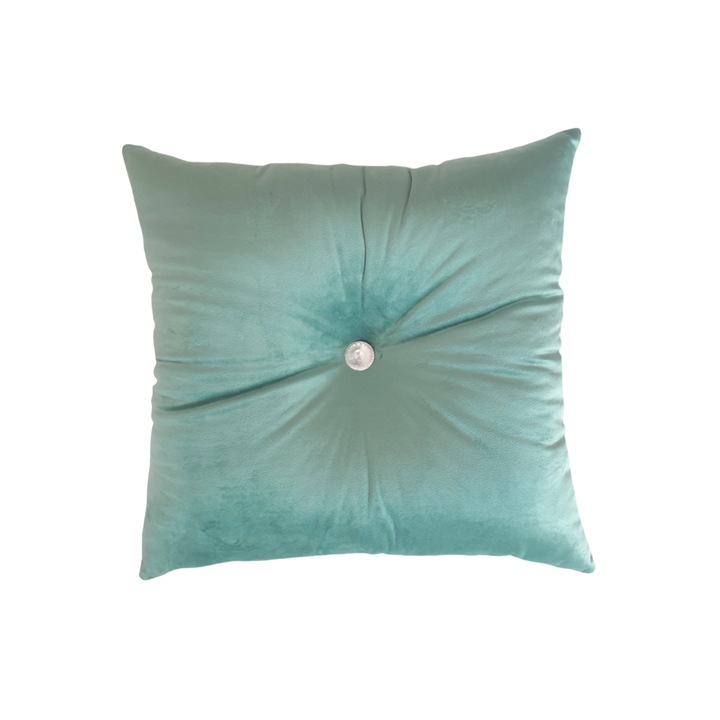 Dekoratív párna, négyzet, prémium bársony, still chesterfield, aqua türkiz, 40x40 cm