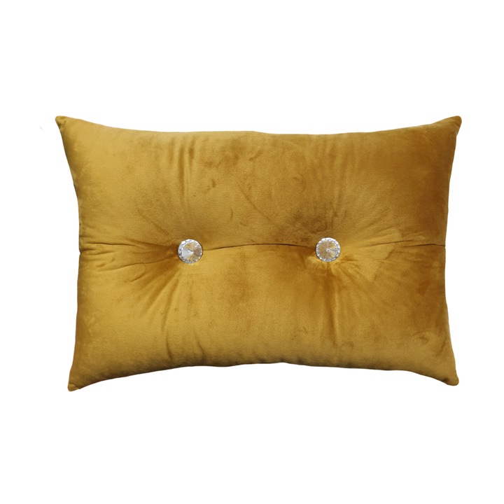 Perna decorativa, dreptunghiulara, catifea premium, still chesterfield, galben mustar, 30x45 cm