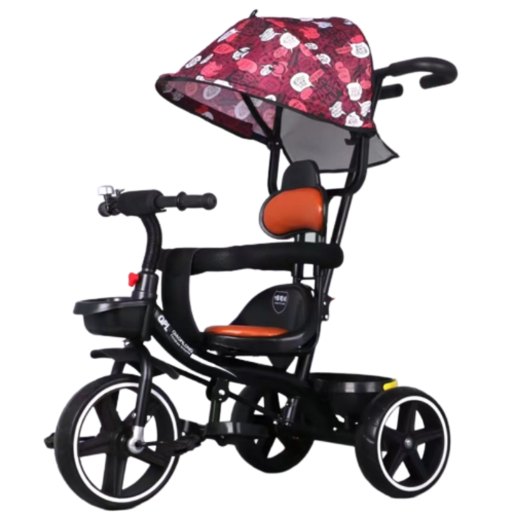 Tricicleta cu copertina retractabila pentru copii 2 - 6 ani, Roz, Maner parental si protectie in jurul sezutului