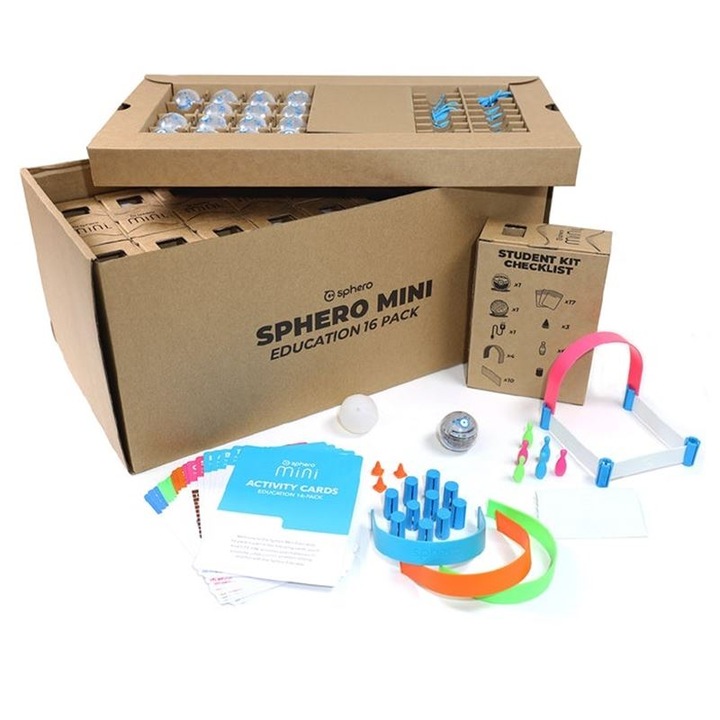 Комплект от 16 кодиращи образователни робота Sphero EDU Mini Activity Kit, възраст 5+ години, изучаване на JavaScript програмиране, съвместим с Android и iOS, специално приложение