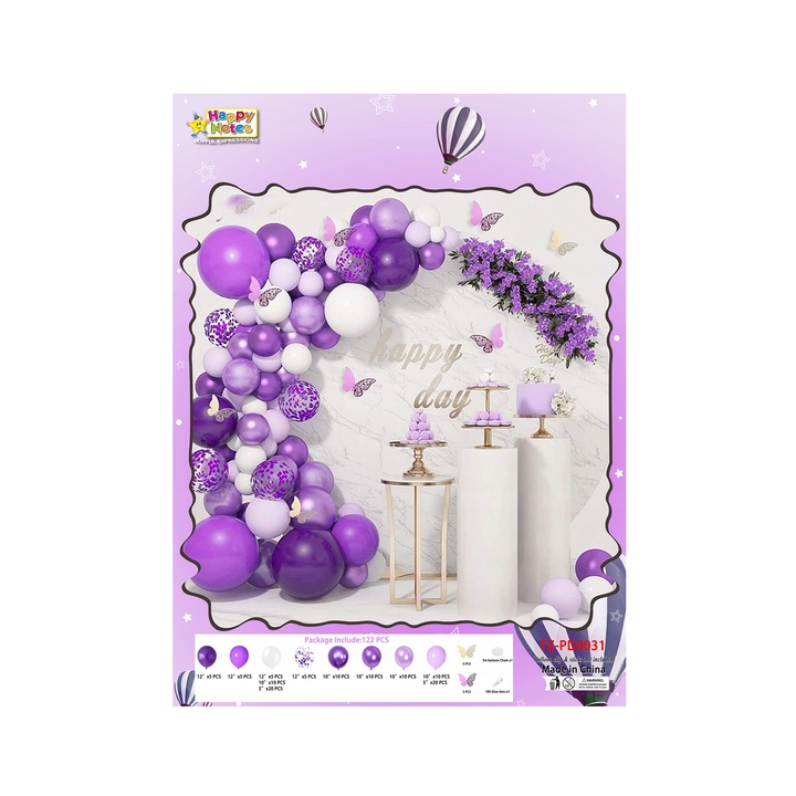 Комплект балони за рожден ден, Vixen, Violet, 122 бр