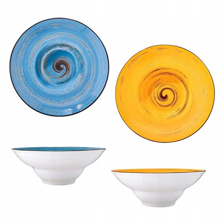 Set 2 Farfurie adanca, Portelan, Galben/Albastru, 22.5 cm, 1100 ml, pentru supa, pasta, Colorboom WILMAX