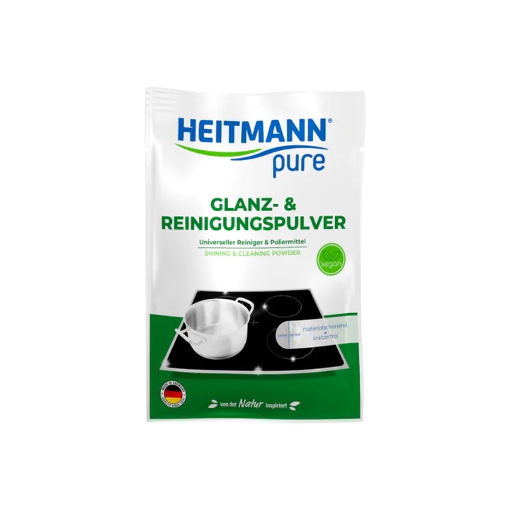 Pudra de curățare și strălucire Heitmann PURE, abraziv natural, vegan, 30 g