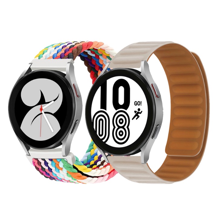 Set 2 curele pentru ceas, 20 mm, pentru Galaxy Watch 3 45mm, Gear S3 Frontier, Huawei Watch GT 3, Huawei Watch GT 2 46mm, Huawei Watch GT, multicolor, roz