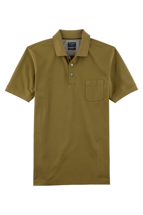 Tricou polo OLYMP, Modern Fit, cu guler si buzunar la piept, bumbac pique, Kaki