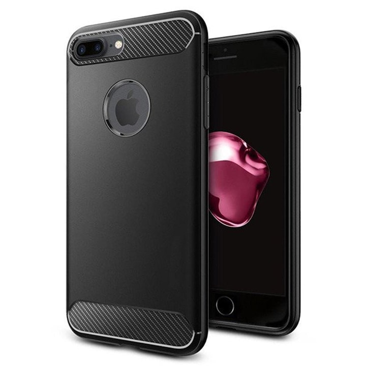 Supreme Carbon tok kompatibilis Apple iPhone 7 Plus készülékkel, Precíz védelem, Barázdás kialakítás, Megerősített élek, Ujjlenyomat mentes, Fekete