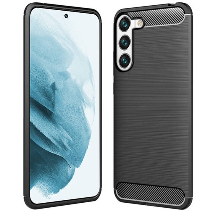 Капак Supreme Carbon, съвместим със Samsung Galaxy S22 Plus, Прецизна защита, Набразден дизайн, Подсилени ръбове, Защита от пръстови отпечатъци, Черен