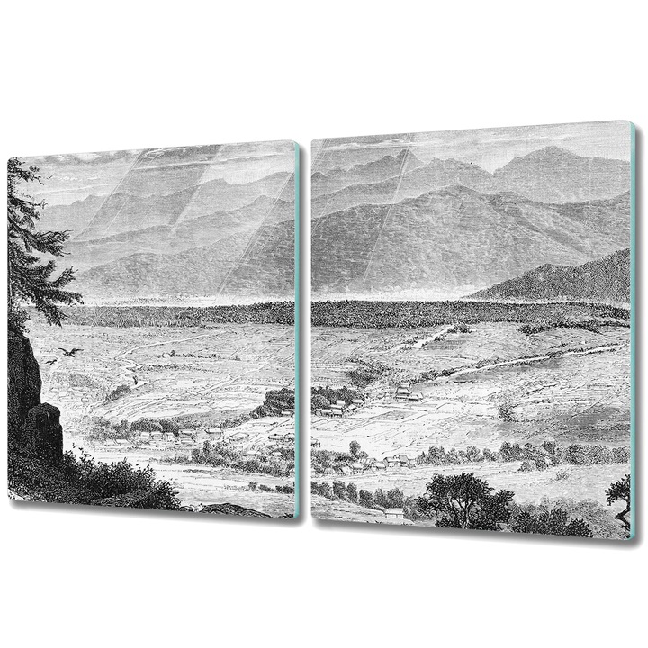 Tocator paine. Sticla. Dreptunghi. Peisaj Montan. Alb. 2x40x52 cm. 010010520020000051125