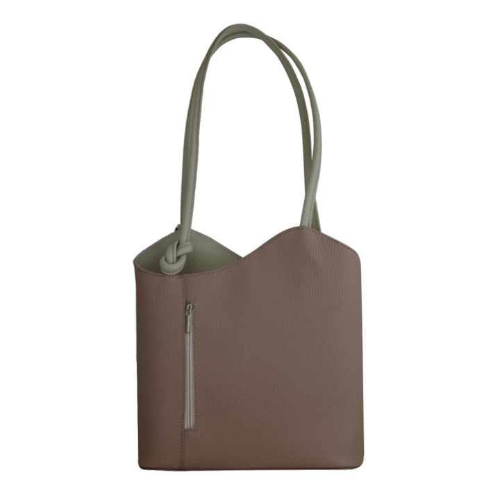 Női bőrtáska Eva Bags, Iris 4 púderrózsaszín világos bézs színnel, 28x28x8