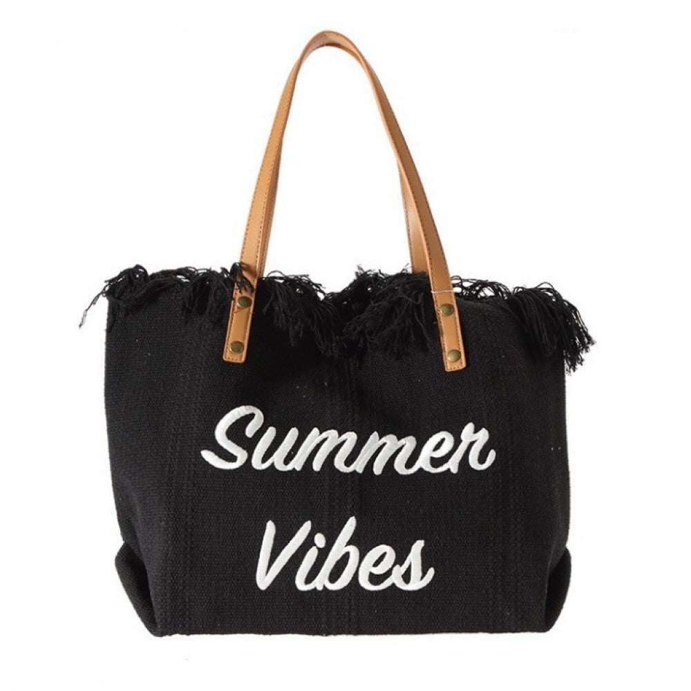 バッグ SUMMER Geanta plaja, textil, negru, 50x36x14 cm - eMAG.ro