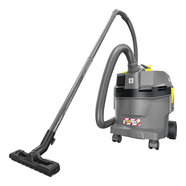 Прахосмукачка за мокро-сухо почистване Karcher Professional NT 22/1, Мощност 1300 W, Обем на контейнера 22 л, Маркуч 1,9 м, Полуавтоматично почистване на филтъра, Гнездо за електроинструменти, Колела за транспортиране