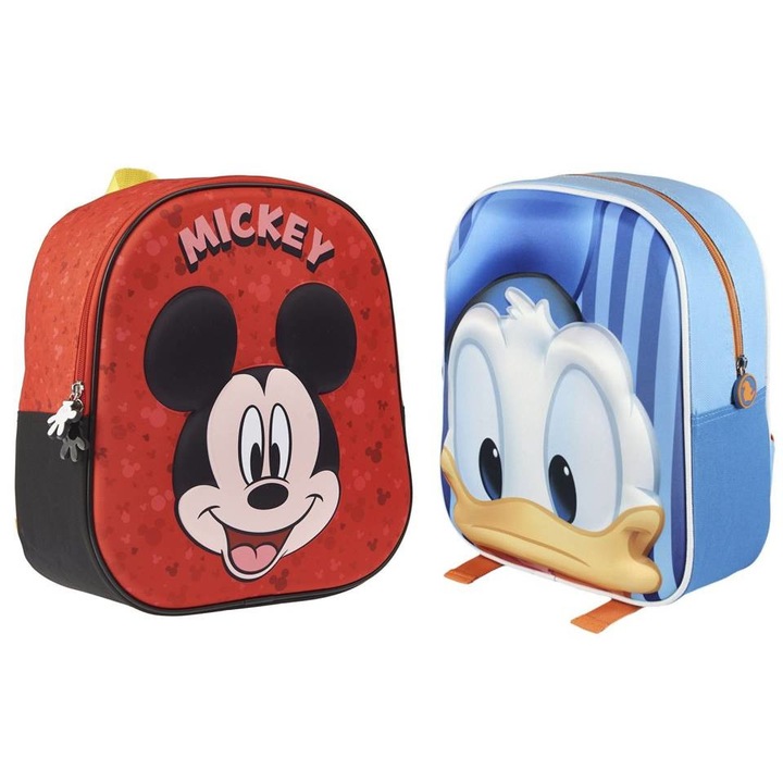 Set 2 ghiozdane 3D pentru gradinita Mickey Mouse si Donald Duck Disney, multicolore, 28 x 10 x 23 cm