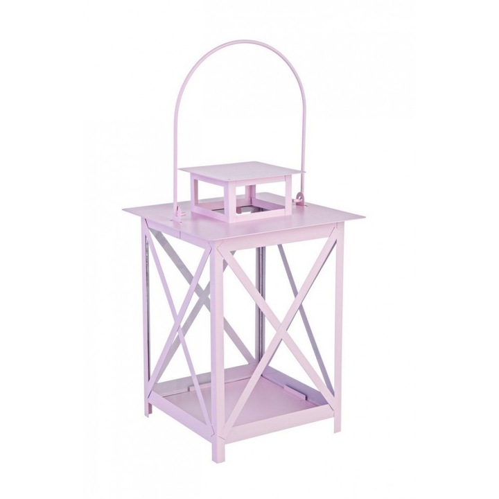 Felinar metal roz Flaies 17x17x25 cm