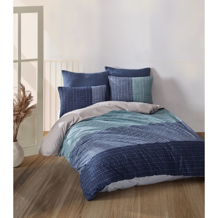 Dennis, set cuvertura de pat din 3 piese, 100% bumbac, simplu, cu fermoar, 140x200cm
