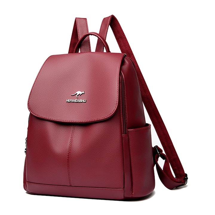 SDLOGAL női hátizsák, táska típusú, PU, állítható pántokkal, biztonságos cipzárral, 32 x 29 x 15 cm, bordó