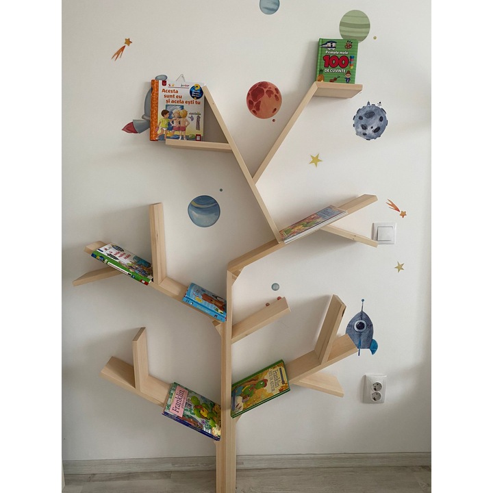 Biblioteca in forma de copac, 8 rafturi, Natur, 150 x 100 cm