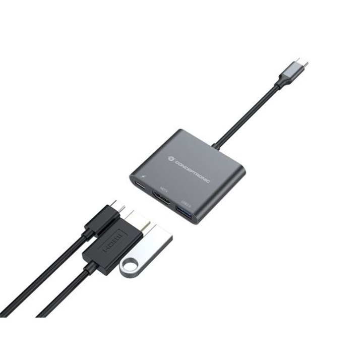 Conceptronic DONN01G dokkoló állomás és port replikátor USB 3.2 Gen 1 (3.1 Gen 1) Type-C Fekete, Szürke (DONN01G)
