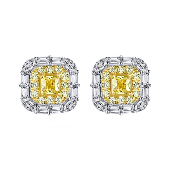 Cercei din Argint cu Citrin si Cristale Zirconiu, Placati cu Rodiu, Joyful Citrine