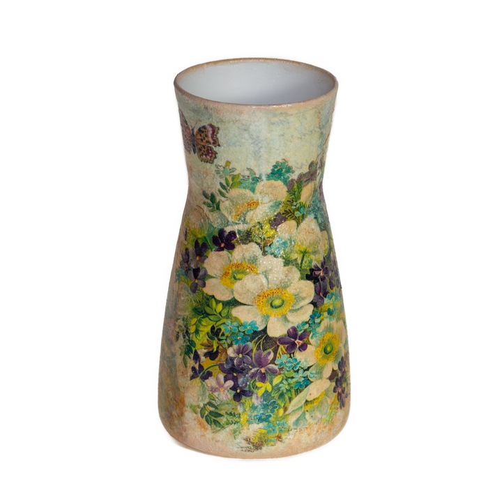 Vaza de sticla, cu decoratiune florala tip 1, 10x10x20 cm