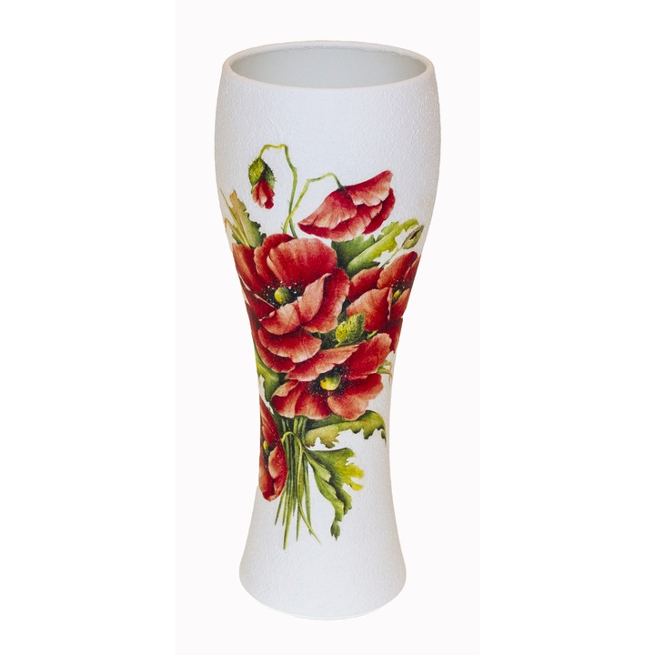 Vaza de sticla, decorata cu maci, 8x8x23cm