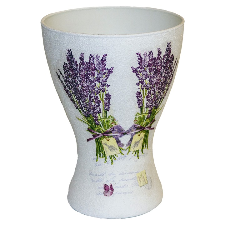 Vaza de sticla, decorata cu lavanda, 14x14x19,5cm