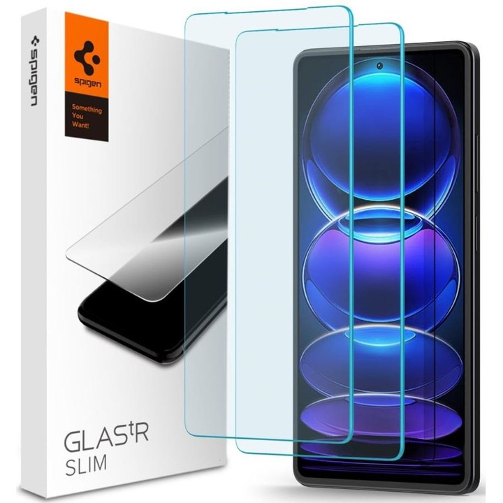 Xiaomi Redmi Note 12 Pro 5G / 12 Pro Plus 5G / Poco X5 Pro 5G, Kijelzővédő fólia, (az íves részre NEM hajlik rá!), Tempered Glass (edzett üveg), Spigen Glastr Slim, Clear, 2 db / csomag (RS138581)