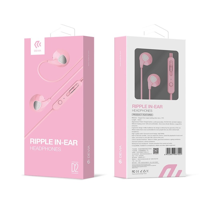 Casti stereo Devia D2 Ripple, Pink