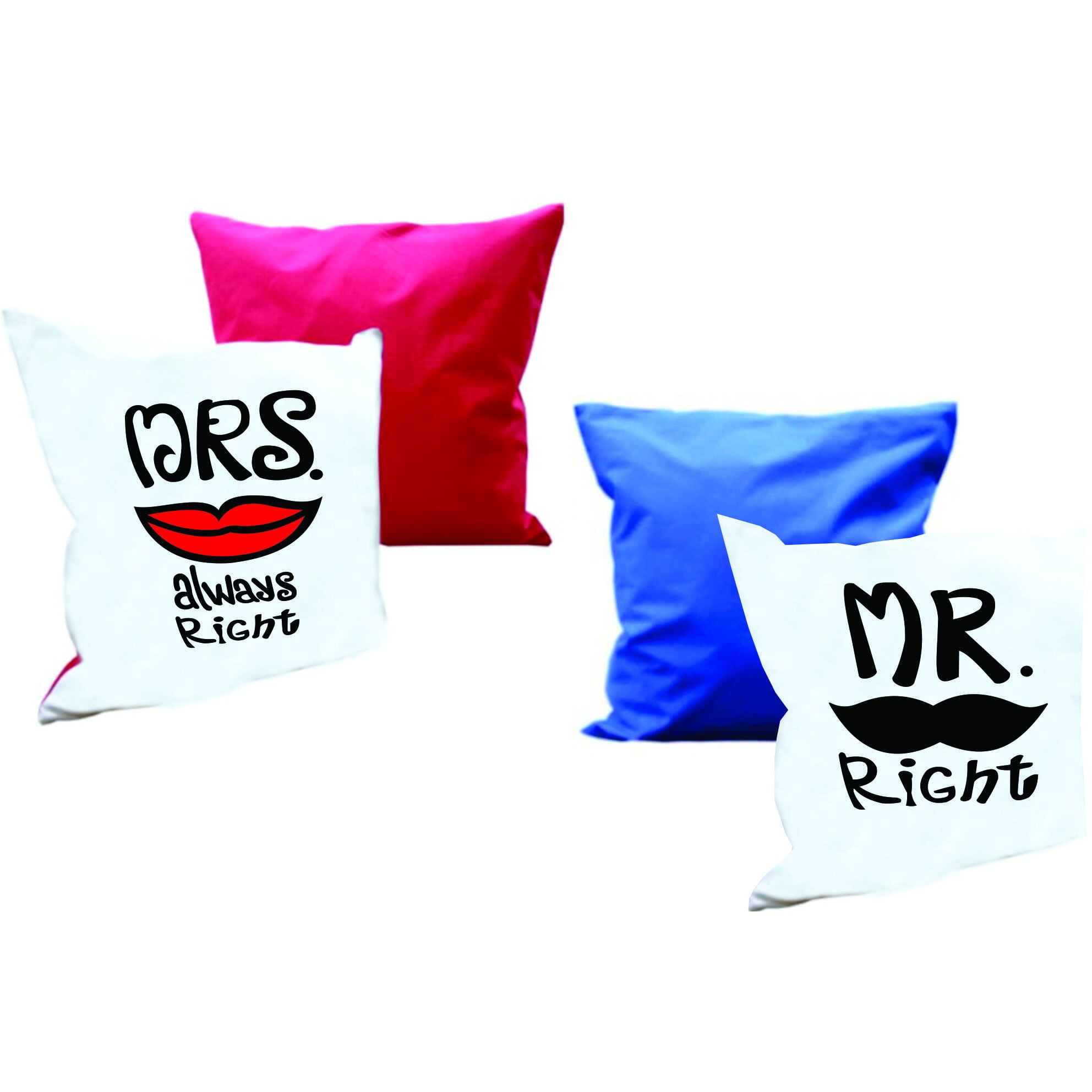 Perne personalizate, patrate, 40x40 cm, material satinat, set 2 bucati, alb-rosu si alb-albastru, MRS., MR. Always Right