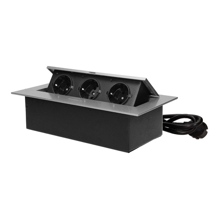 Контакт за вграждане ORNO, OR-GM-9037(GS)/G, 3680W, 230V, 3x2P+E, кабел 1,5 м, Сив