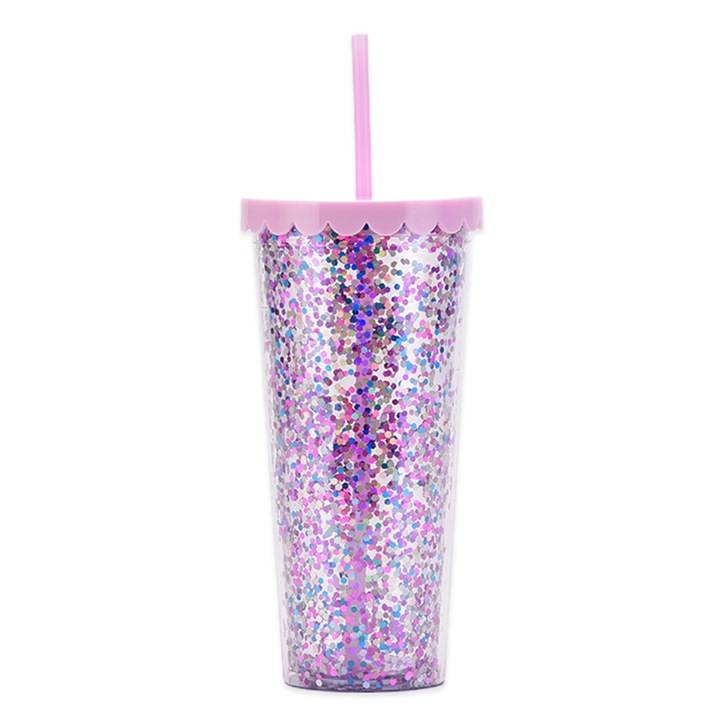 Üveg szalmával QttvbTna, műanyag, 700ml, tarka